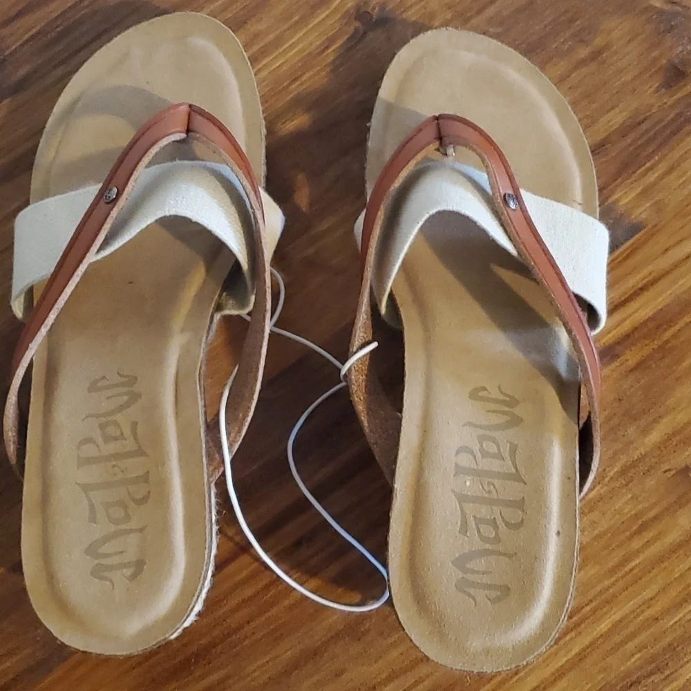Mad love Womens Leather & Textile Thong Wedge Slide Neutral boho New! Sz.7